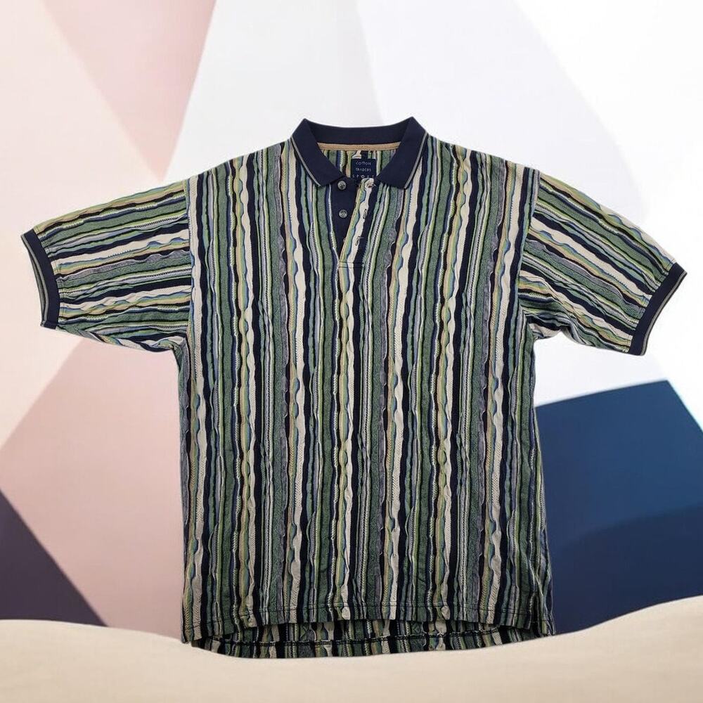 VTG 90s Polo L COOGI Style 100% Cotton Striped Natural Collectible Retro